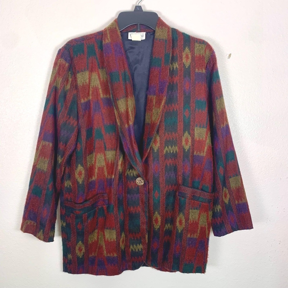 Vintage Southwestern Geometric Shawl Collar Blazer Women S USA Cosmos Collection